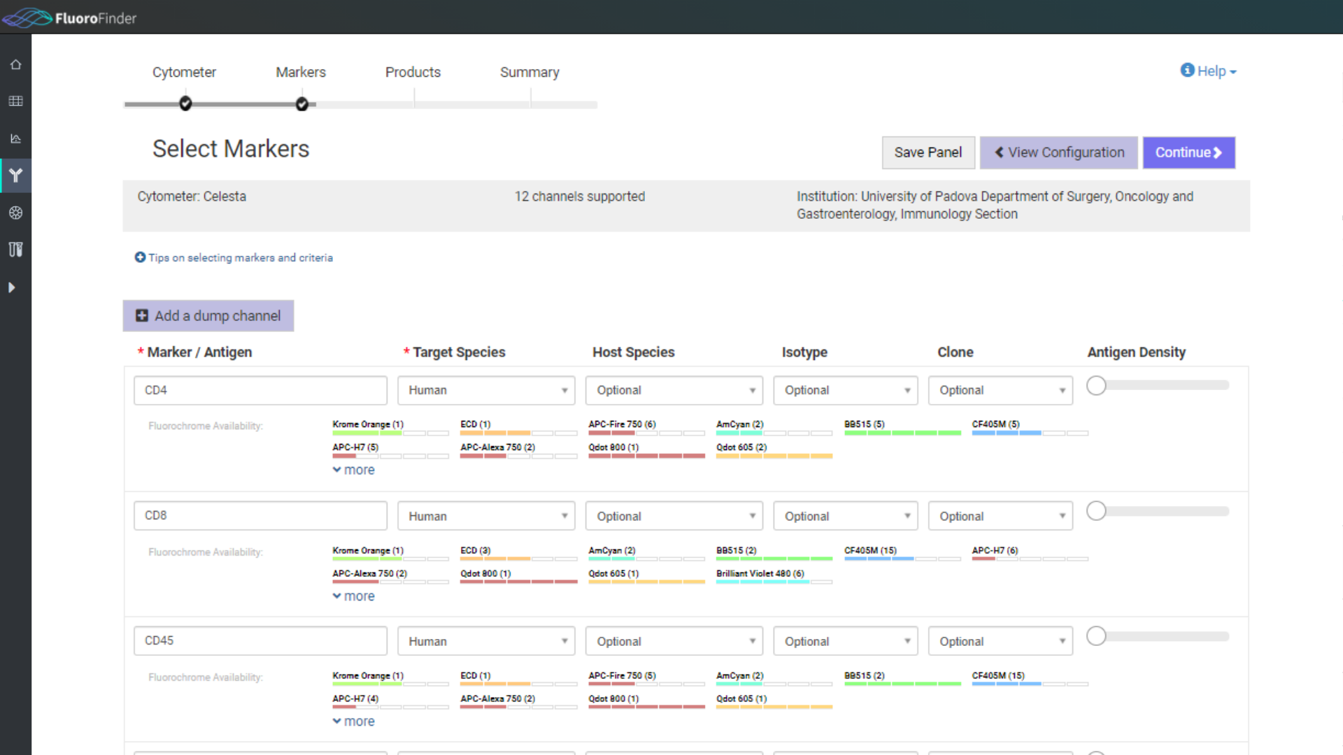 Tools screenshots (1) Flow Cytometry Panel Builder: marker selection